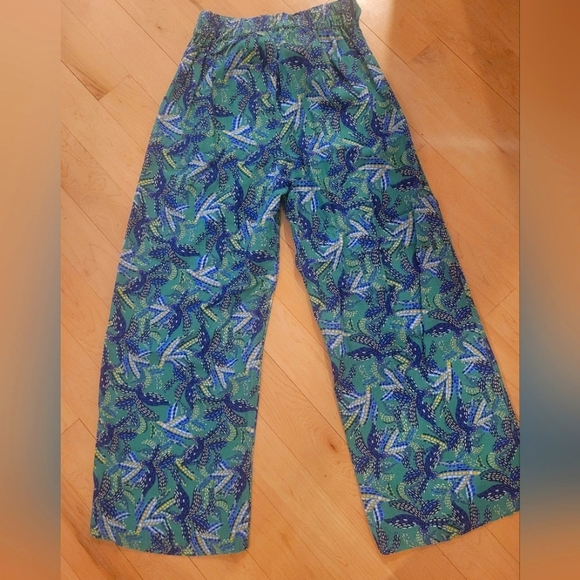 NWOT-Linen Blend Tropical Print Cropped Wide-Leg Pants-Medium - Picture 4 of 6